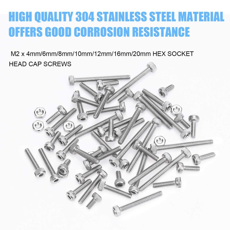 DYWISHKEY 310 Pieces M2 x 4mm/6mm/8mm/10mm/12mm/16mm/20mm  Stainless Steel 304 Hex Socket Head Cap Bolts Screws Nuts Kit with Hex Wrench - Image 2